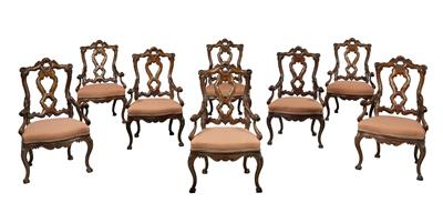 A Rare Set of 8 Late Baroque Armchairs from Italy, - Starožitnosti