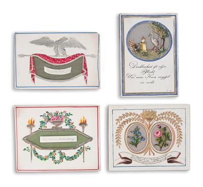 4 Biedermeier Greeting Cards, (from a Viennese Collection) - Starožitnosti a nábytek