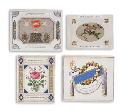 4 Biedermeier Greeting Cards, One by Josef Endletsberger, One by Joseph Riedl, (from a Viennese Collection) - Starožitnosti a nábytek