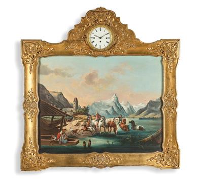 A Biedermeier Pictorial Clock with Musical Mechanism, - Starožitnosti a nábytek