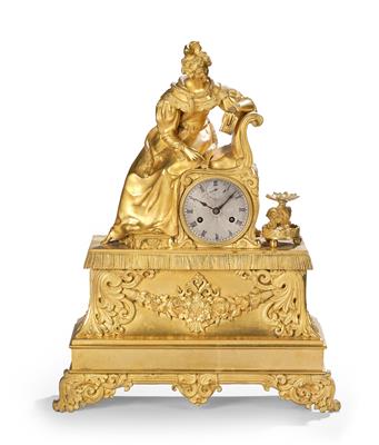 A Charles X Bronze Mantel Clock with Small Second “La Poesie”, - Antiques & Furniture