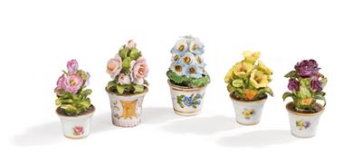 Fünf Miniatur Blumenstöcke, deutsch, um 1900, (aus einer Wiener Sammlung) - Antiquitäten & Möbel