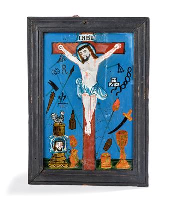 Hinterglasbild, Kruzifix, - Antiquitäten & Möbel