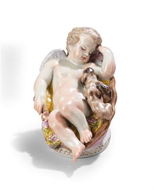 A Sleeping Cupid with Two Puppies, Meissen, c. 1830-50, (from a Viennese Collection) - Antiques & Furniture