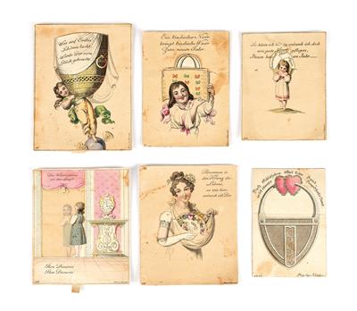 Publisher Johann Adamek Vienna - 5 Accordion Cards and 1 Folded Card J. Seidan Prague, - Antiques & Furniture