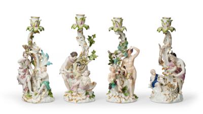 “The Four Seasons”, 4 Figural Candleholders, Meissen c. 1750, - Mobili e anitiquariato, vetri e porcellane