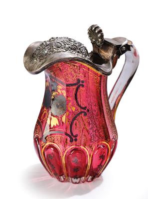 A Biedermeier Glass Ewer with Silver Cover and Mount 1837, - Furniture, Works of Art, Glass & Porcelain