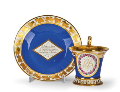 A Friendship Cup with Saucer and Dedication, Imperial Manufactory Vienna c. 1813, - Furniture, Works of Art, Glass & Porcelain