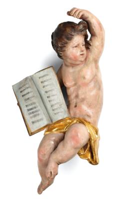 Großer barocker Putto mit Buch, - Möbel; Antiquitäten & Metallarbeiten; Glas & Porzellan