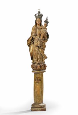 Madonna mit Kind über Säule, - Möbel; Antiquitäten & Metallarbeiten; Glas & Porzellan