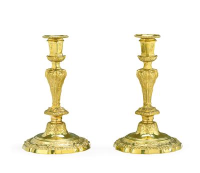 A Pair of Régence Candlesticks, - Furniture, Works of Art, Glass & Porcelain