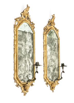 Paar schmale italienische Barockwandspiegel, - Möbel; Antiquitäten & Metallarbeiten; Glas & Porzellan