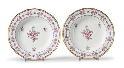 A Pair of Soup Plates with “Chintz Pattern”, Imperial Manufactory, Vienna 1785, - Furniture, Works of Art, Glass & Porcelain