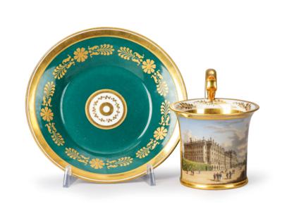 A Cup with “Le chateau J. R. de Schoenbrunn, prés de Vienne” and Saucer, Imperial Manufactory Vienna c. 1822, - Mobili e anitiquariato, vetri e porcellane