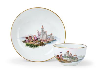 A Cup with a Castle and Elegant Gentleman, Meissen 1763–1773, - Nábytek, starožitnosti, sklo a porcelán