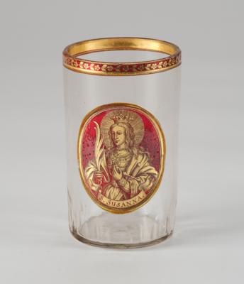 A “S. Susanna” Johann Joseph Mildner Glass Beaker, - Furniture; works of art; glass and porcelain