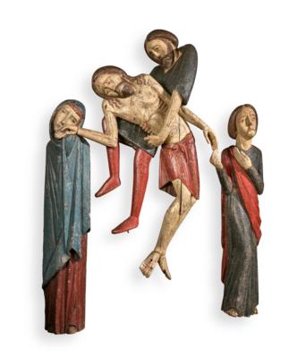 A Three-Part Romanesque Sculptural Group of a Deposition, - Furniture; works of art; glass and porcelain