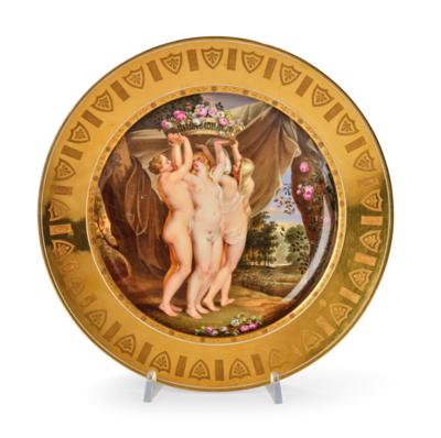 Moritz Michael Daffinger Pictorial Plate, “The Three Graces Holding Flower Basket” - Furniture; works of art; glass and porcelain