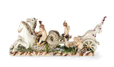 A Museum-Quality Shell Shape Wagon Drawn by Seahorses, Imperial Manufactory Vienna 1750–1755, - Furniture; works of art; glass and porcelain