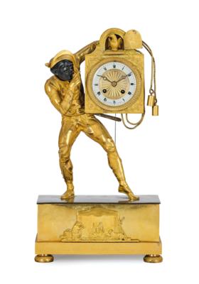 An Ormolu Mantel Clock “Harlequin”, “Le Paute à Paris”, - Nábytek; starožitnosti; sklo a porcelán