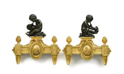 A Pair of Large Andirons, - Furniture; works of art; glass and porcelain