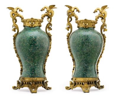A Pair of Louis XV Dragon Handle Vases, - Furniture; works of art; glass and porcelain