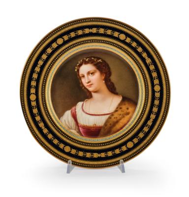 A Portrait Plate, Lady after Raffaello Sanzio, Fornarina (Florence), Inscribed on the Reverse, Bohemia, Pirkenhammer c. 1900, - Mobili; oggetti d'antiquariato; vetro e porcellana