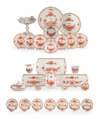 A Magnificent Coffee Service, Meissen c. 1980, “Coral Red Indian Painting with Gold Dots and Gold Rims”, - Nábytek; starožitnosti; sklo a porcelán