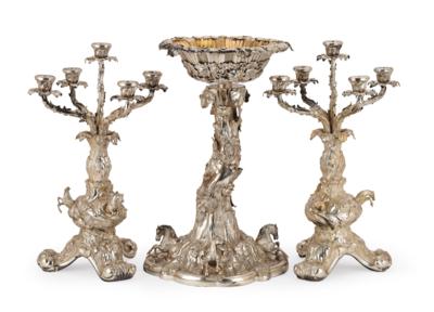 A Large Ornamental Centrepiece with Two Five-Arm Candelabra, from Vienna, - Una Collezione dalla Stiria I