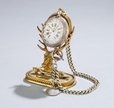 A Hunting Pocket Watch Stand with Rustic Pocket Watch, - Štýrska Sbírka I