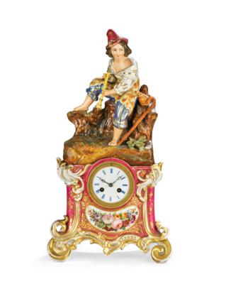 A Napoleon III Porcelain Clock "Shepherd with Flute", - Štýrska Sbírka I