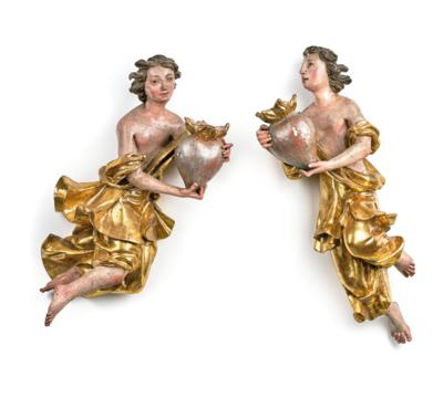 A Pair of Flying Angels with Flaming Heart as Candleholders, - Štýrska Sbírka I