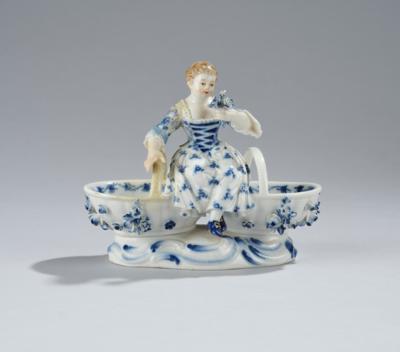 A Salt Bowl - Girl between two Baskets, Meissen, - Štýrska Sbírka II