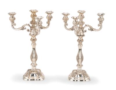 A Pair of Late Biedermeier Candleholders with Four-Light Girandole Inserts, from Vienna, - A Viennese Collection