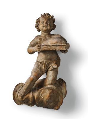 A Baroque Putto with a Book and Fish, - Furniture, Works of Art, Glass & Porcelain