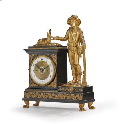 A Biedermeier Commode Clock “The Hunter”, - Furniture, Works of Art, Glass & Porcelain