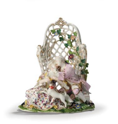 An Amorous Couple with Pug Dog in an Arbour, Meissen c. 1745-1750, - Furniture, Works of Art, Glass & Porcelain