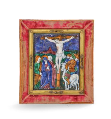A Limoges Enamel Plate - Crucifixion, - Nábytek, starožitnosti, sklo a porcelán