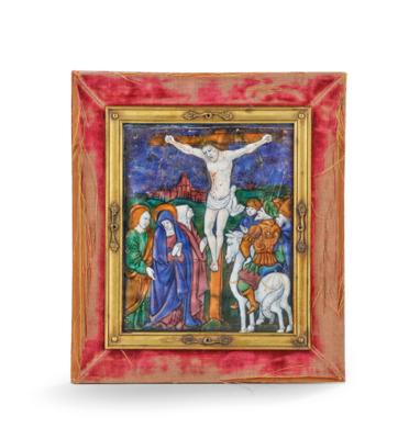 A Limoges Enamel Plate - Crucifixion, - Furniture, Works of Art, Glass & Porcelain