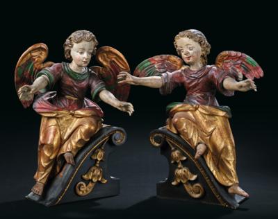 A Pair of Early Baroque Angels on Volutes, - Nábytek, starožitnosti, sklo a porcelán