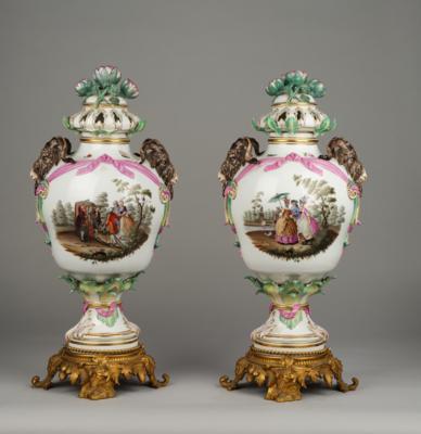 A Pair of Large Potpourri Vases with Watteau Scenes, KPM Berlin, Last Third of the 19th Century, - Furniture, Works of Art, Glass & Porcelain