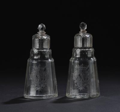 A Pair of Wedding Decanters and Beakers with Coat of Arms, Central Germany or Bohemia c. 1760, - Furniture, Works of Art, Glass & Porcelain