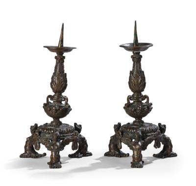 A Pair of Venetian Renaissance Candleholders, - Mobili e anitiquariato, vetri e porcellane