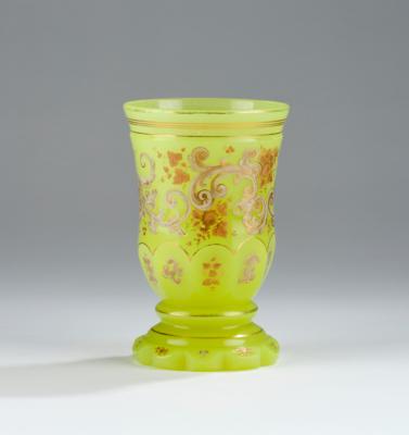 A Chrysoprase Glass Footed Beaker, Bohemia c. 1850, - A Viennese Collection II