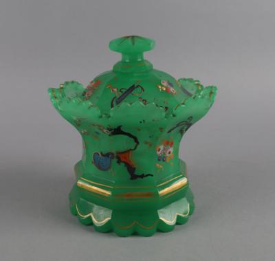 A Chrysoprase Glass Covered Jar, Bohemia Mid-19th Century, - A Viennese Collection III