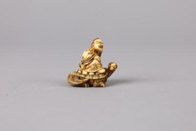 A Netsuke of a Man on a Turtle, Japan, Meiji Period (1868-1912), Signed, - Vídeňská Sbírka III