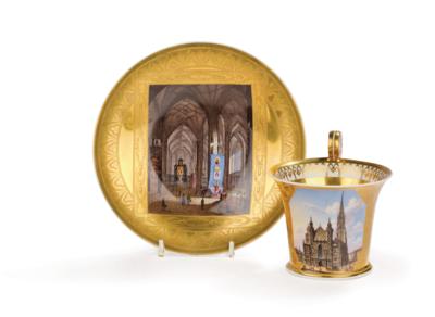 A Veduta Cup with Veduta Saucer (“La Cathédrale de St. Etienne à Vienne”), Imperial Manufactory, Vienna 1829/30, - Furniture, Works of Art, Glass & Porcelain