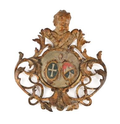 A Baroque Cartouche with Coat of Arms with Angel’s Head, - Mobili e antiquariato, vetri e porcellane