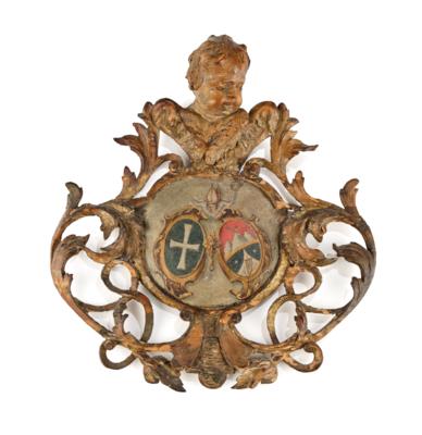 A Baroque Cartouche with Coat of Arms with Angel’s Head, - Nábytek, starožitnosti, sklo a porcelán