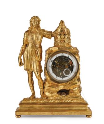 A Biedermeier Table Clock with Automaton and Eye Turner “David and Goliath”, - Furniture, Works of Art, Glass & Porcelain